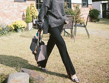 金丝绒包扣长裤