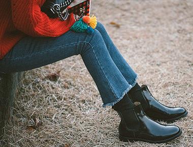 九分毛边紧身牛仔裤