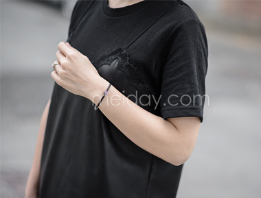 蕾丝花边PU吊带裙