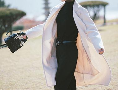 Meiday双排扣白色大衣