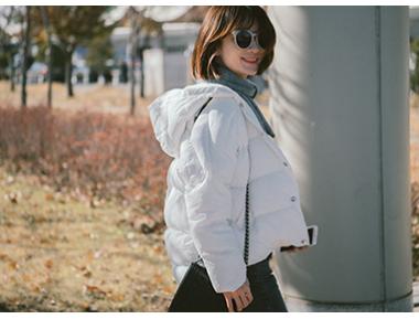 蝴蝶结领假两件式羽绒服