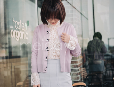 珍珠蝴蝶结开衫